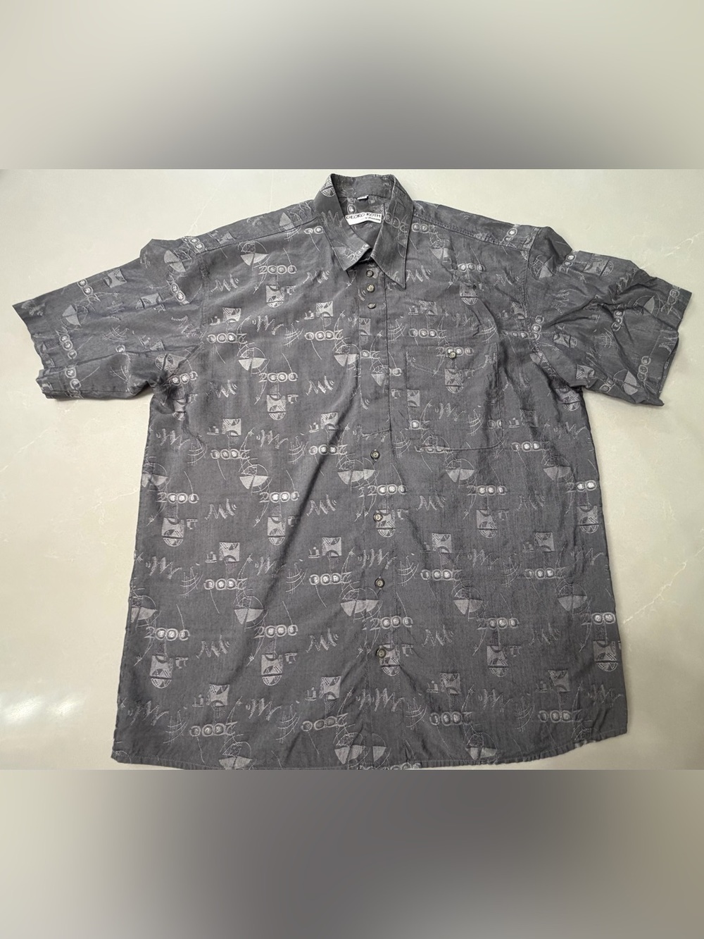 Georg Roth Germany Men's Abstract Geometric Y2K Short Sleeve Button Up Shirt XL